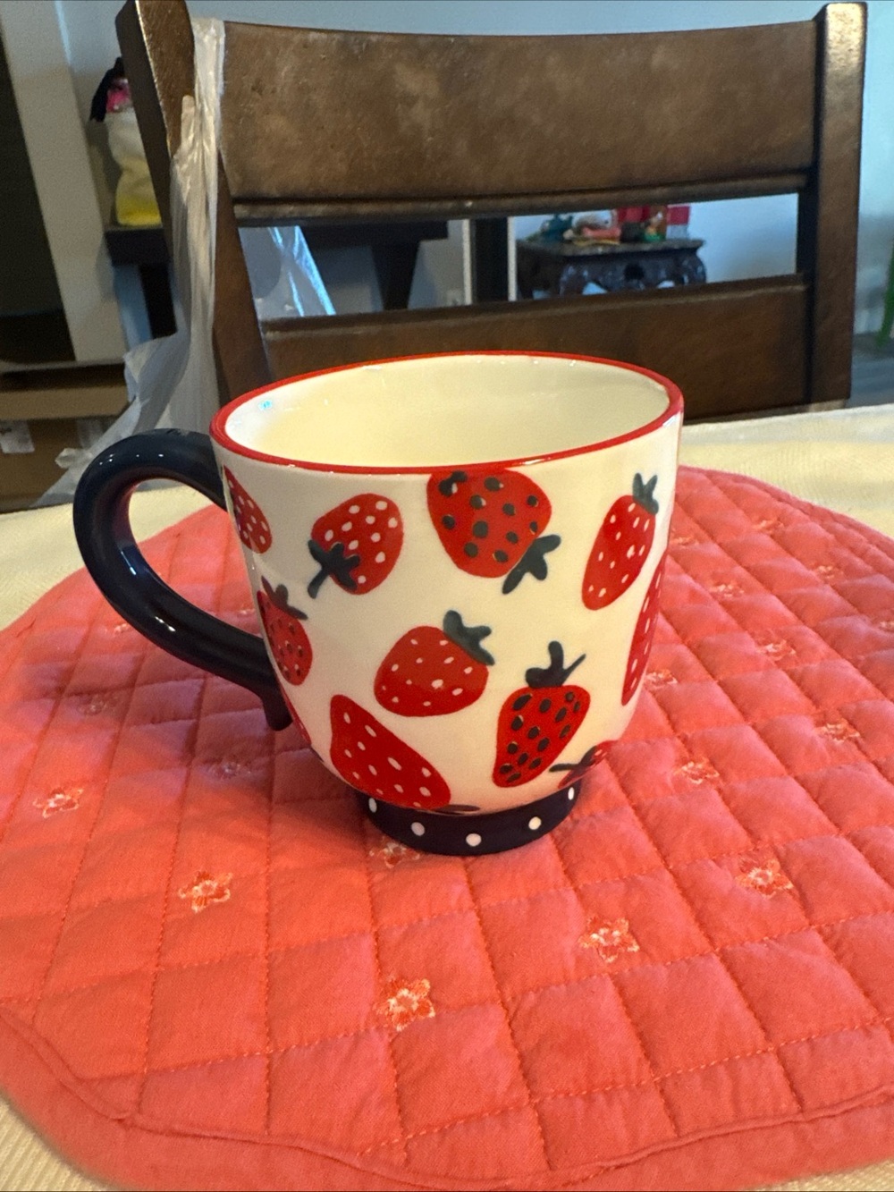 Decorative Strawberry Ceramic Mug in Red and Navy -